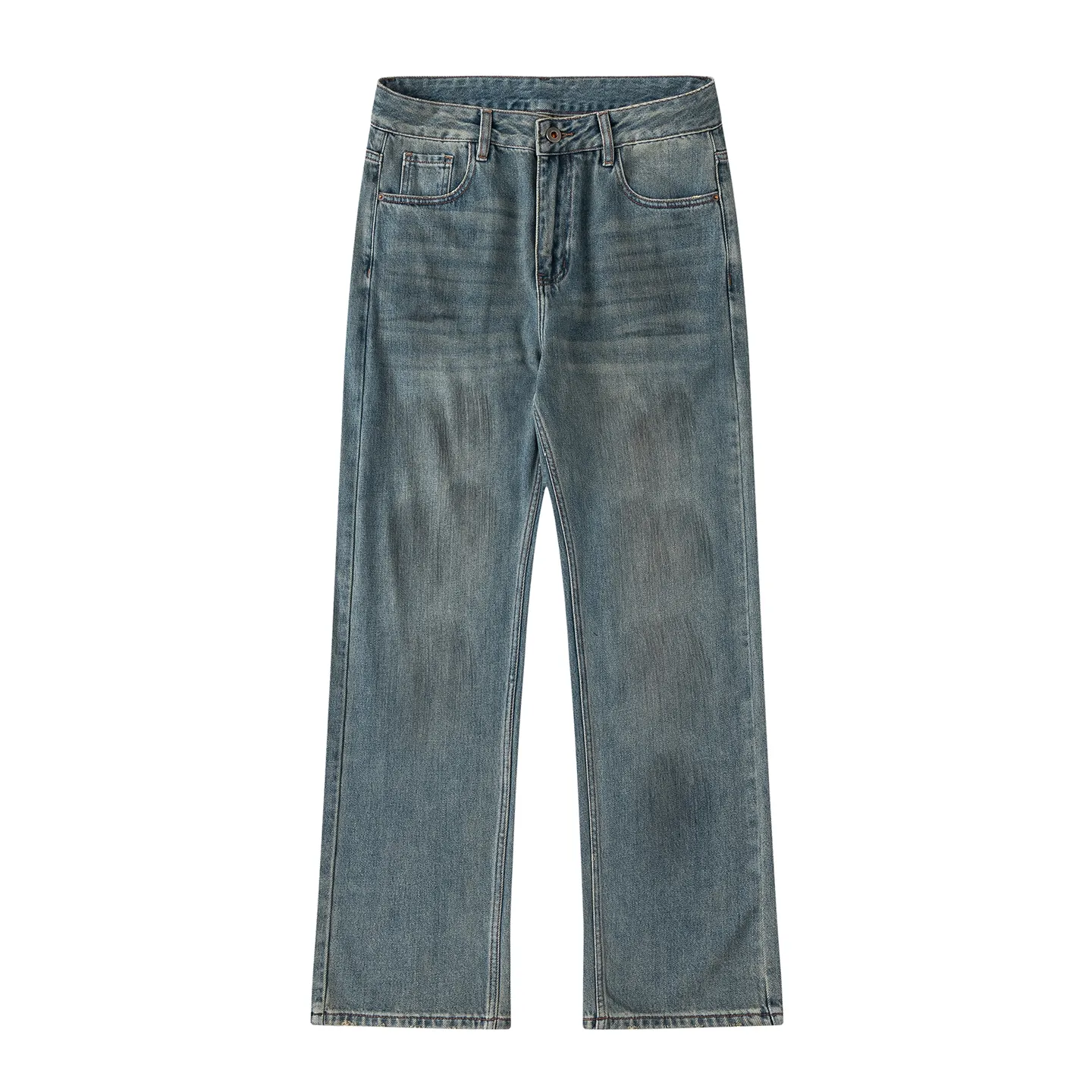 Factory Direct Men's Vintage Relaxed Fit Stone Washed Denim Jeans with Multi Pockets, Casual Autumn Style, Youth Trendy Streetwear