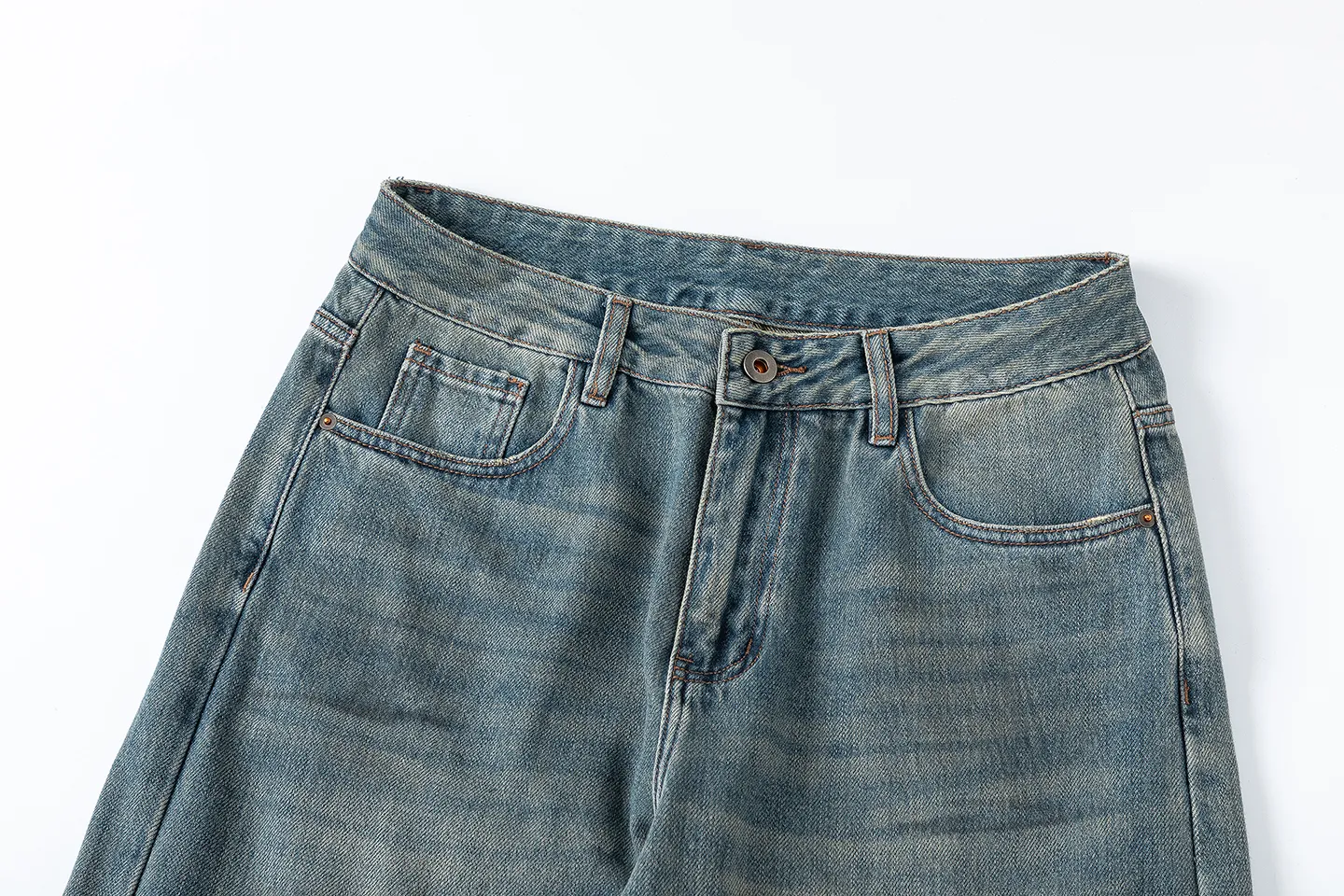 Factory Direct Men's Vintage Relaxed Fit Stone Washed Denim Jeans with Multi Pockets, Casual Autumn Style, Youth Trendy Streetwear