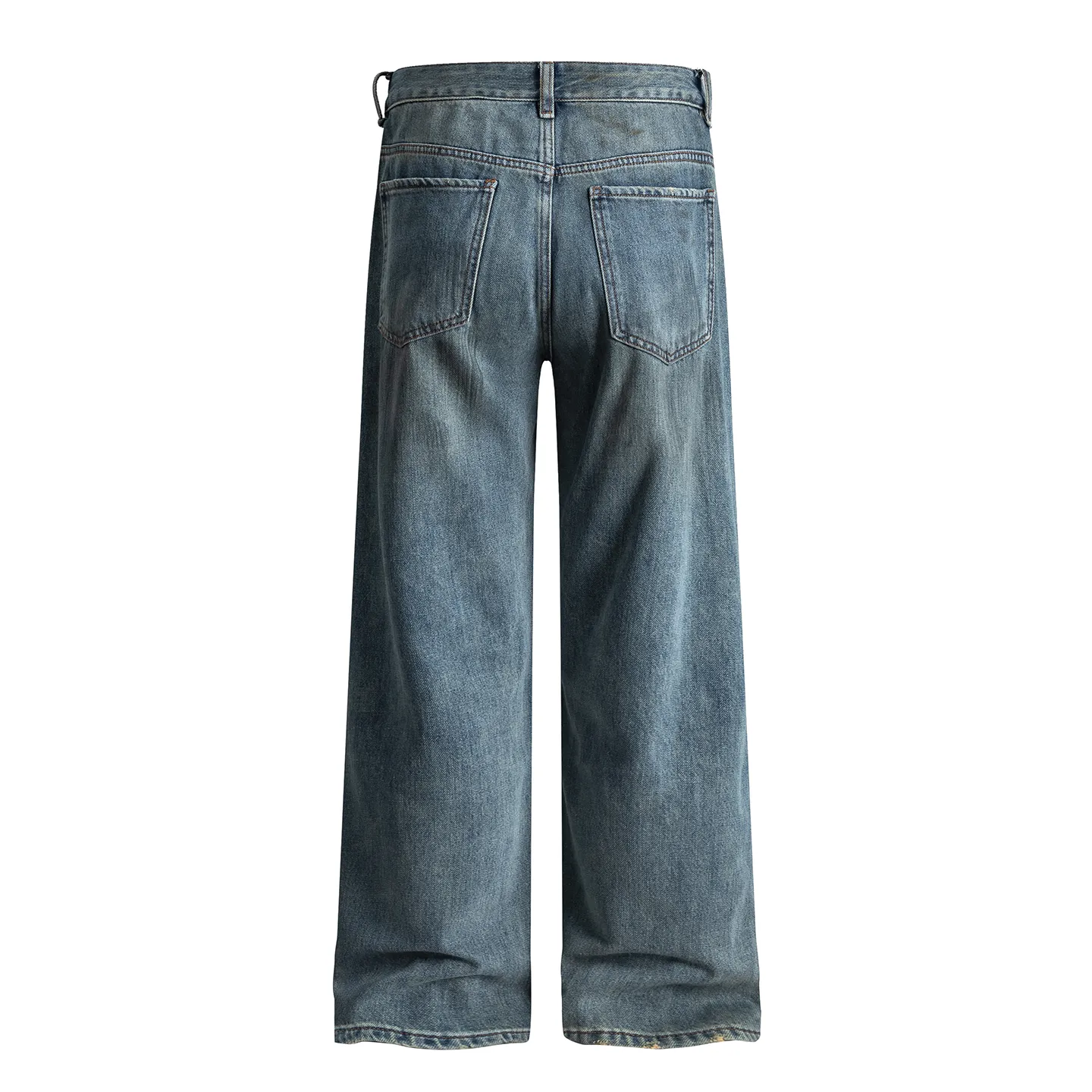 Factory Direct Men's Vintage Relaxed Fit Stone Washed Denim Jeans with Multi Pockets, Casual Autumn Style, Youth Trendy Streetwear
