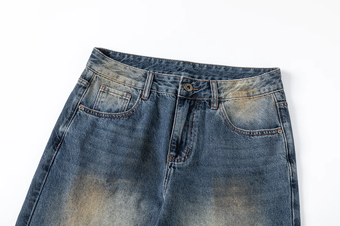 Factory Direct Men's Baggy Vintage Denim Jeans with Hand-painted Design, Straight Leg, Streetwear Style, Ideal for Youth Everyday Wear