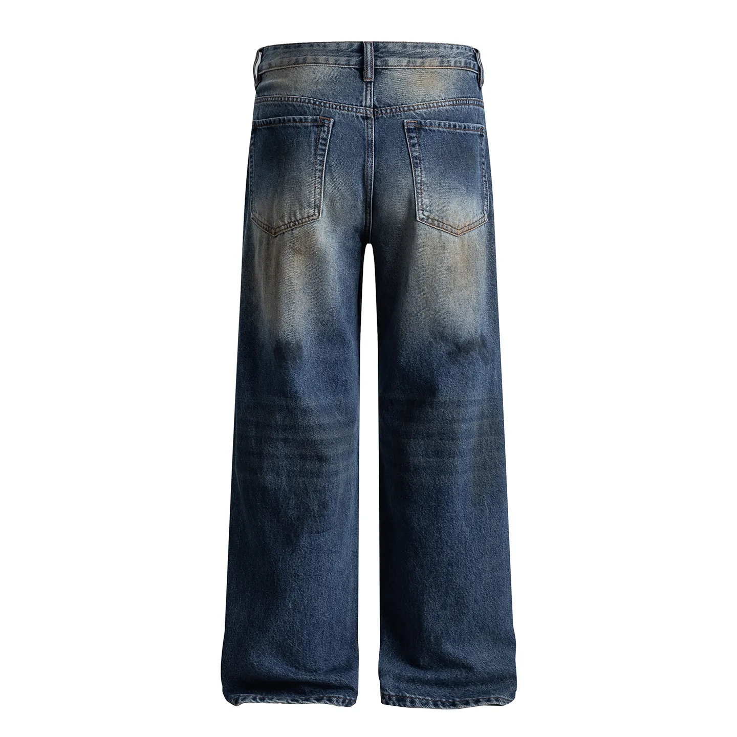 Factory Direct Men's Baggy Vintage Denim Jeans with Hand-painted Design, Straight Leg, Streetwear Style, Ideal for Youth Everyday Wear