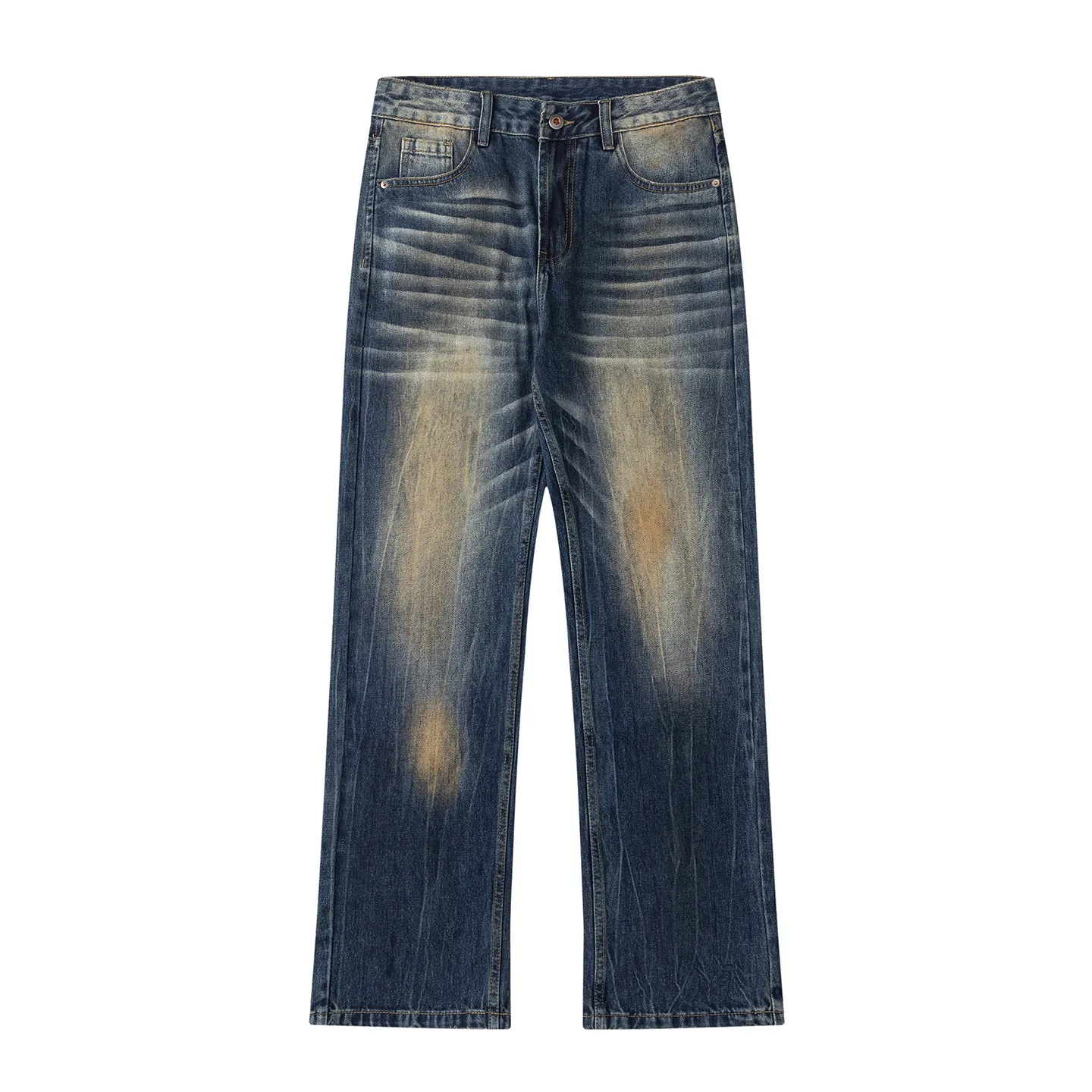 Factory Direct Men's Vintage Loose Fit Stone Washed Denim Jeans - Retro Straight Leg Design for Youth Casual Wear, Spring/Fall