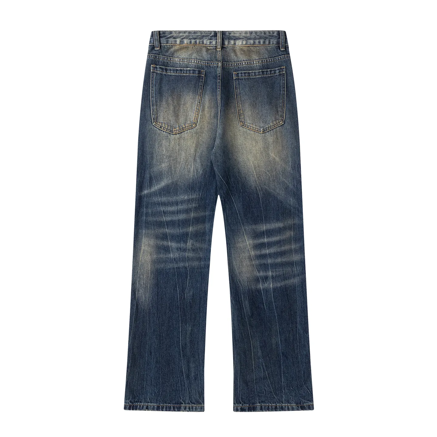 Factory Direct Men's Vintage Loose Fit Stone Washed Denim Jeans - Retro Straight Leg Design for Youth Casual Wear, Spring/Fall