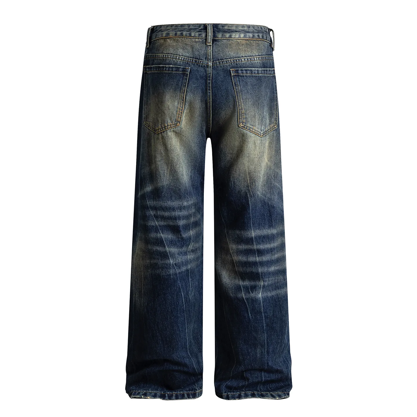 Factory Direct Men's Vintage Loose Fit Stone Washed Denim Jeans - Retro Straight Leg Design for Youth Casual Wear, Spring/Fall