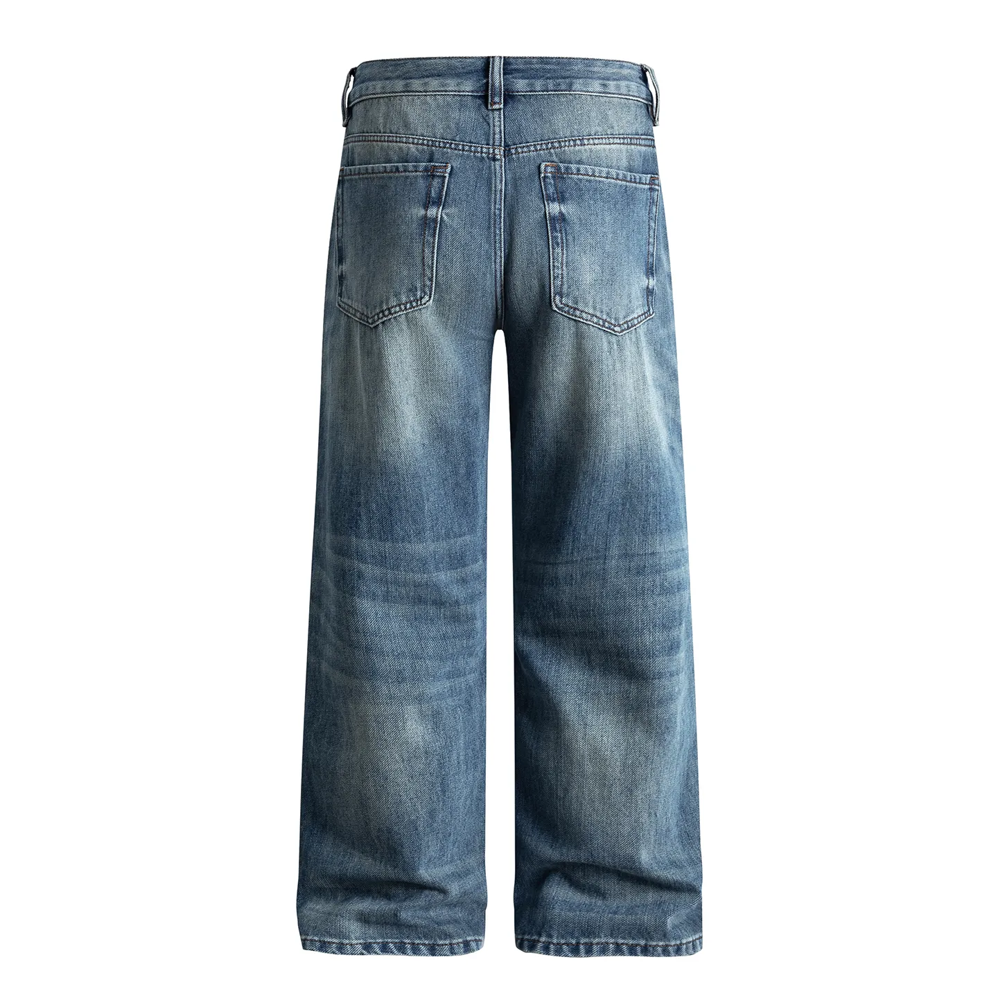 Factory Direct Vintage Loose Fit Denim Jeans for Men, Stone Washed Relaxed Spring/Fall Casual Streetwear, OEM Available