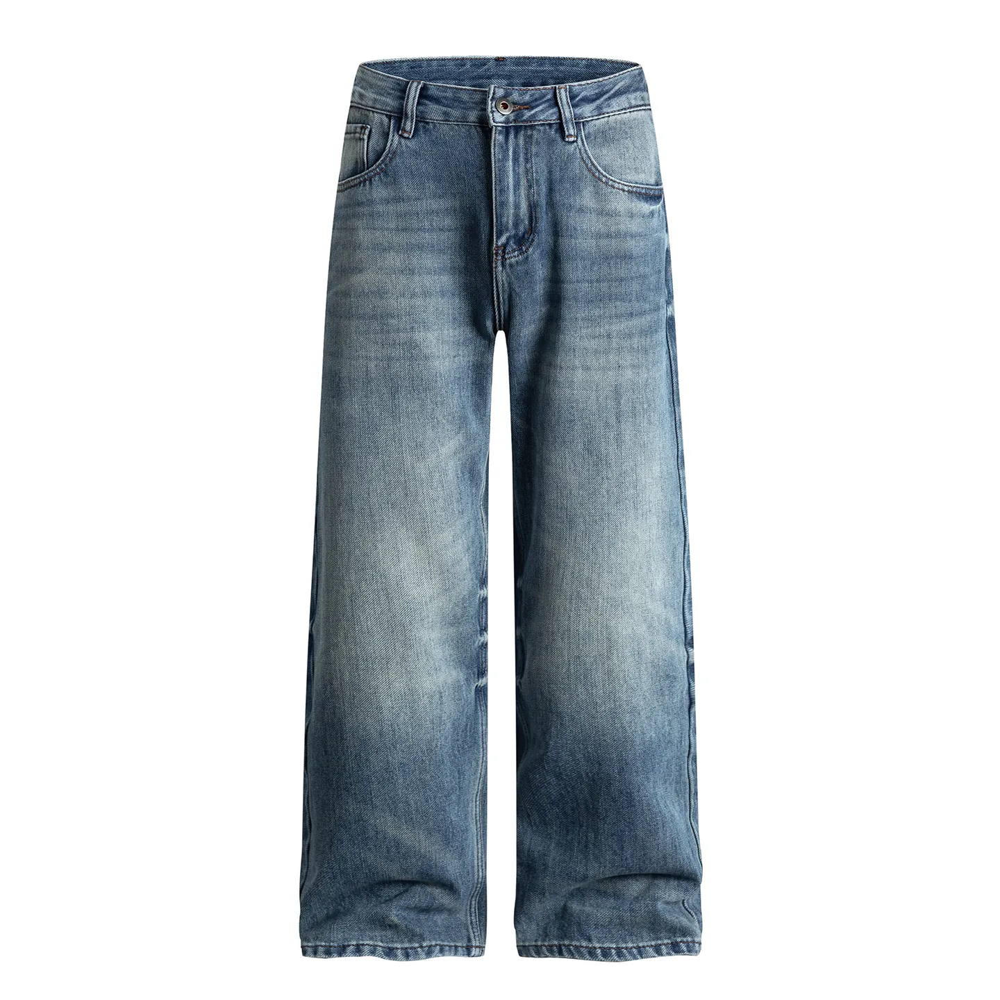 Factory Direct Vintage Loose Fit Denim Jeans for Men, Stone Washed Relaxed Spring/Fall Casual Streetwear, OEM Available