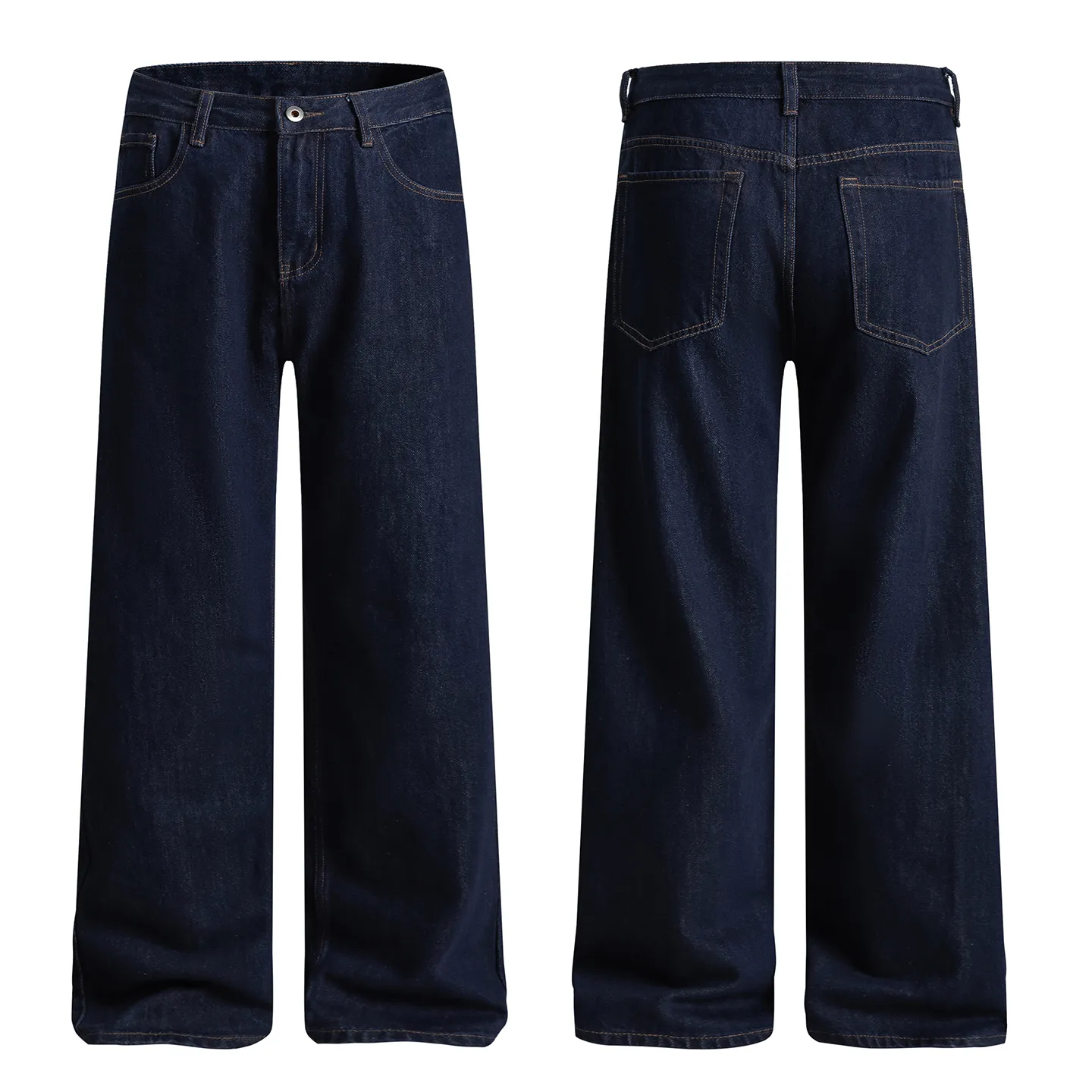 Factory Direct Men's Vintage Loose Fit Stone Washed Denim Jeans for Spring Autumn High Street Style - Trendy Casual Wear