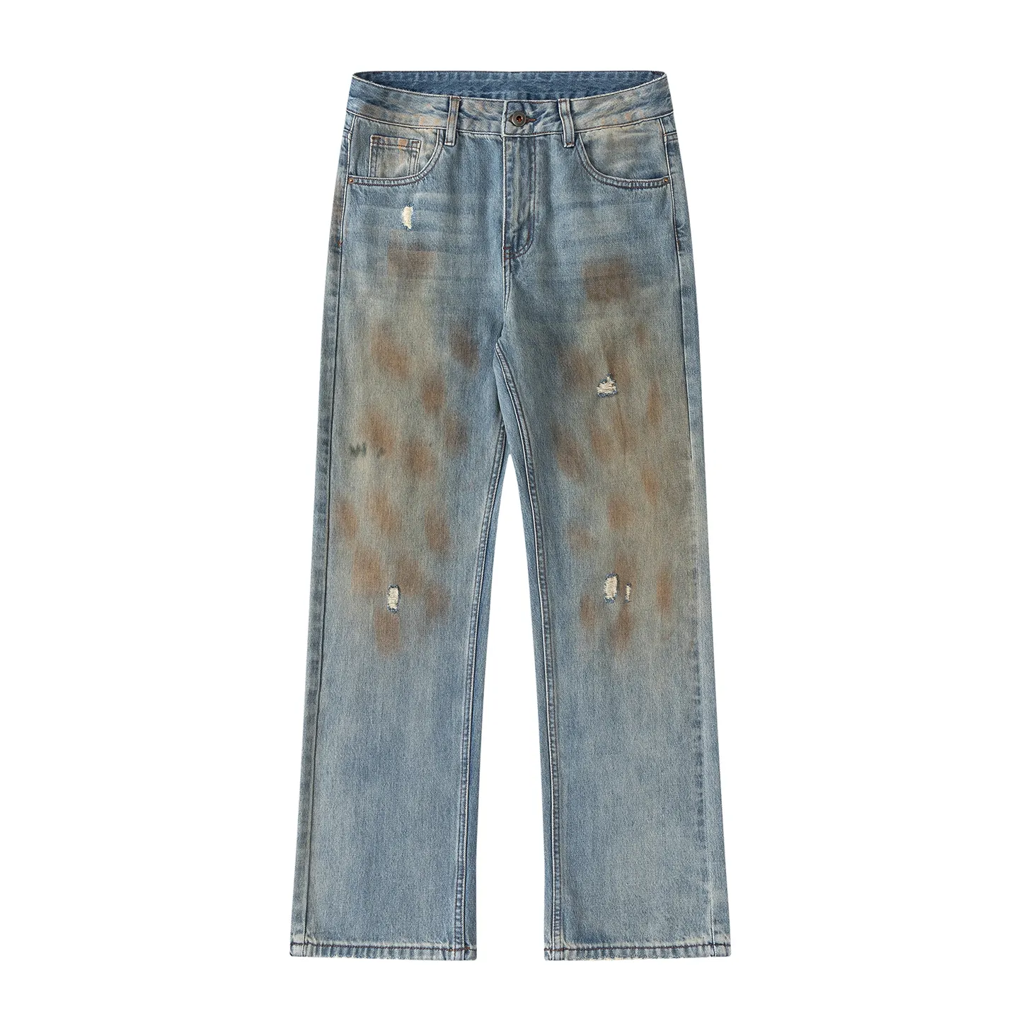Factory Direct Men's Vintage Loose Fit Graffiti Denim Jeans, Stone Washed Casual Style for Spring/Fall, High Quality, OEM Available
