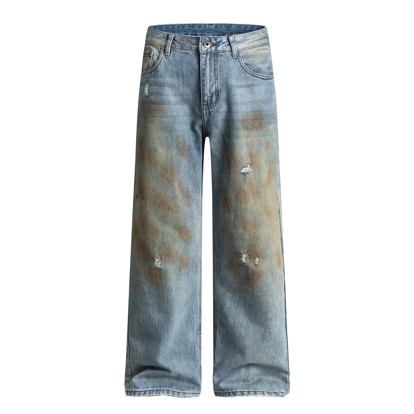Factory Direct Men's Vintage Loose Fit Graffiti Denim Jeans, Stone Washed Casual Style for Spring/Fall, High Quality, OEM Available
