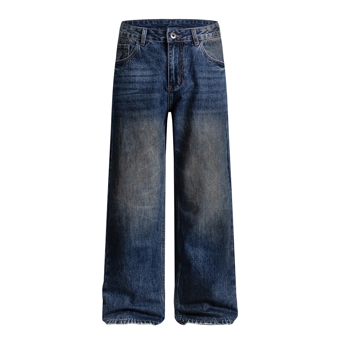 Factory Direct Men's Vintage Loose Fit Stone Washed Denim Jeans - Casual Straight Leg Pants for Spring/Fall, Daily Wear, Youth