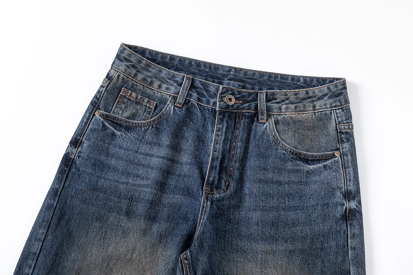 Factory Direct Men's Vintage Loose Fit Stone Washed Denim Jeans - Casual Straight Leg Pants for Spring/Fall, Daily Wear, Youth