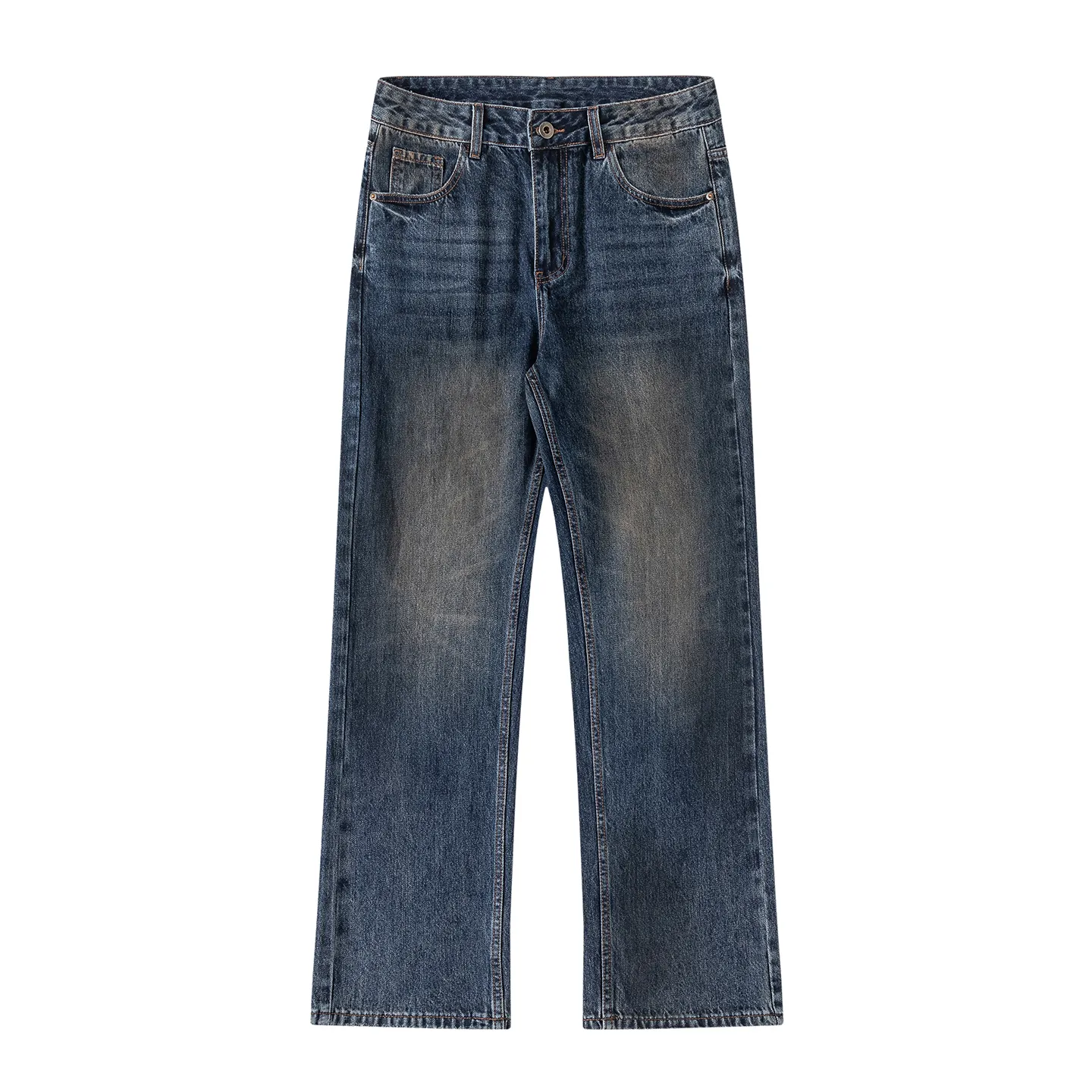 Factory Direct Men's Vintage Loose Fit Stone Washed Denim Jeans - Casual Straight Leg Pants for Spring/Fall, Daily Wear, Youth