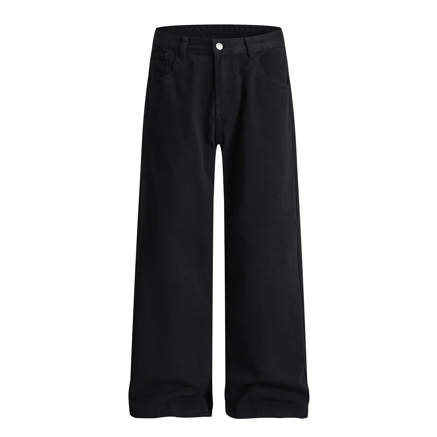 Factory Direct Men's Wide Leg Denim Jeans, Washed Black, Relaxed Fit, Trendy Casual Pants for Spring and Autumn, OEM Available