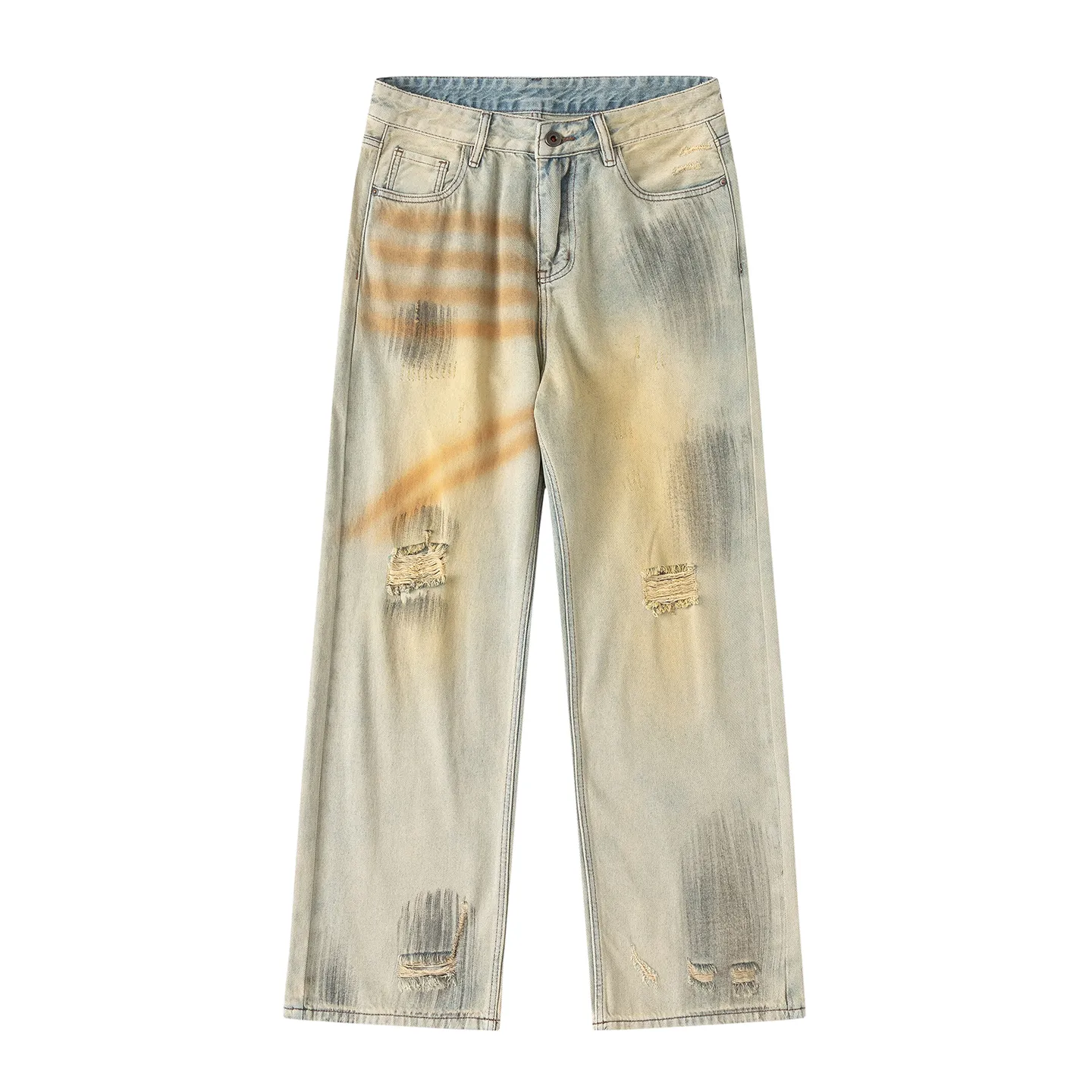 Factory Direct Men's Vintage Relaxed Fit Stone Washed Denim Jeans - Trendy Summer Style, Multi-Season, High Quality, OEM Available