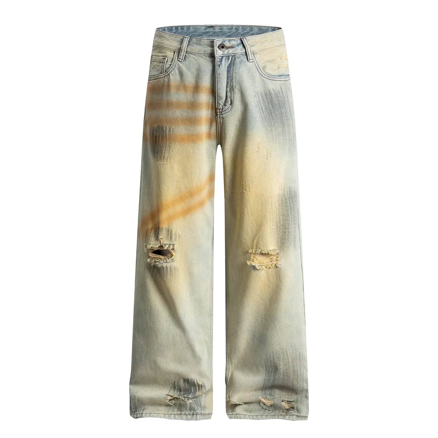 Factory Direct Men's Vintage Relaxed Fit Stone Washed Denim Jeans - Trendy Summer Style, Multi-Season, High Quality, OEM Available