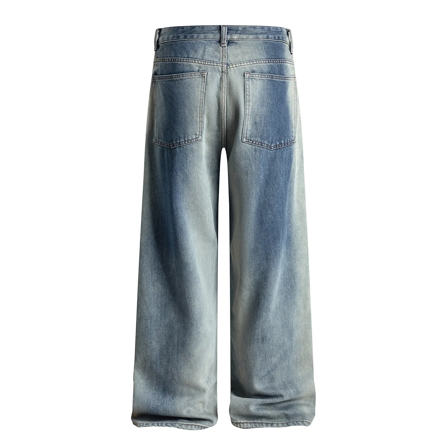Factory Direct Men's Vintage Loose Fit Washed Denim Jeans - Streetwear Style, Gradient Blue, Straight Leg for Everyday Casual