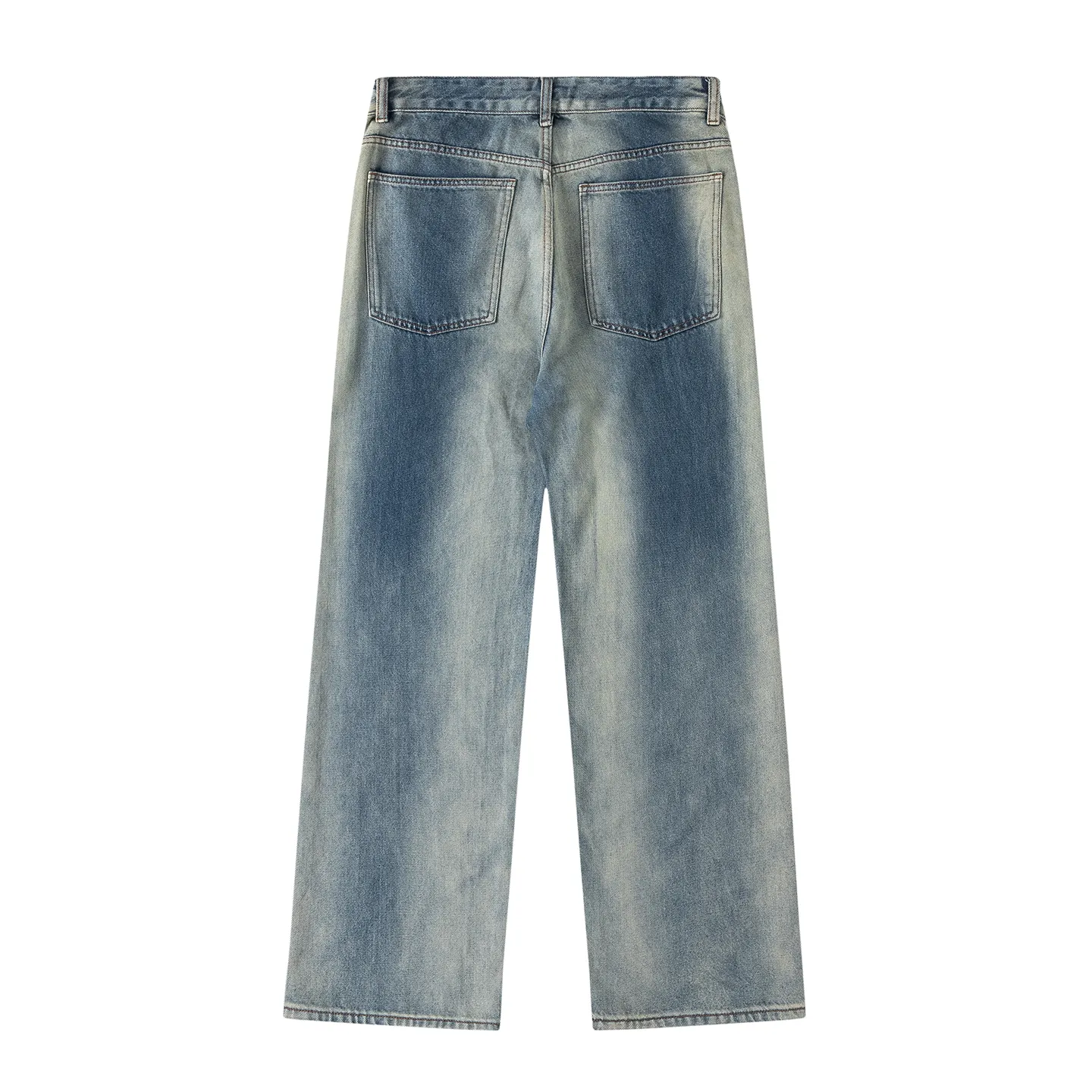 Factory Direct Men's Vintage Loose Fit Washed Denim Jeans - Streetwear Style, Gradient Blue, Straight Leg for Everyday Casual