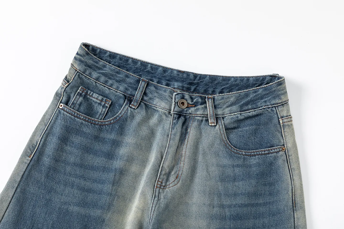 Factory Direct Men's Vintage Loose Fit Washed Denim Jeans - Streetwear Style, Gradient Blue, Straight Leg for Everyday Casual
